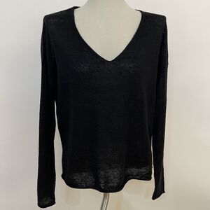 White + Warren Sweater Medium Black 100% Linen